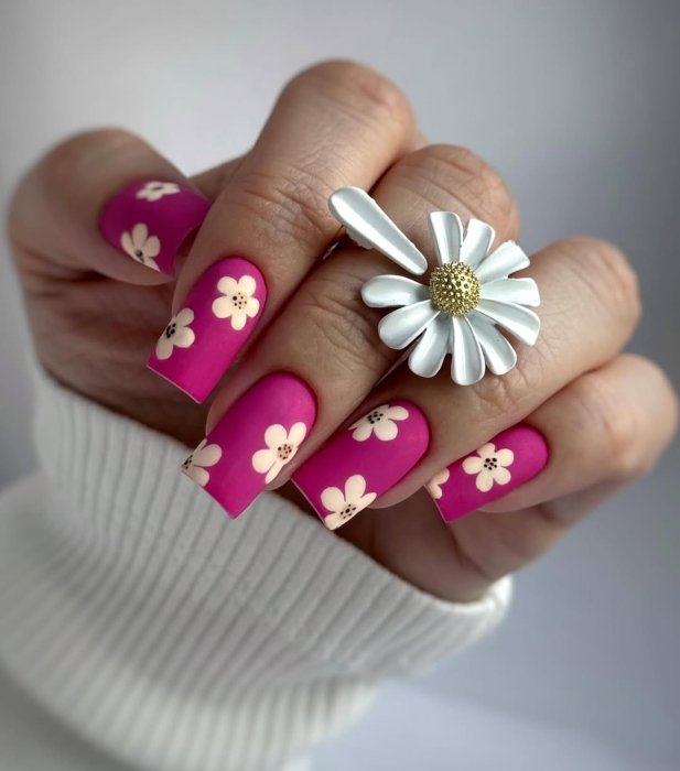 Весняний манікюр у квіти 2025