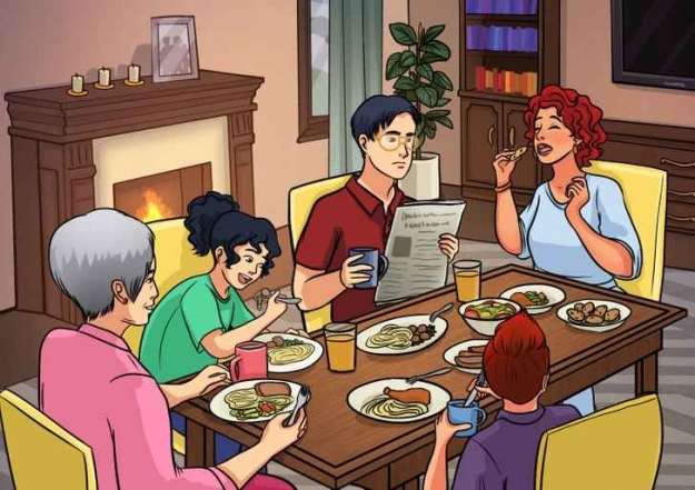 Зображення сім’ї, яка вечеряє