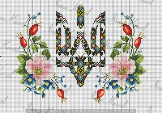 Схема вышивки Герба Украины в шиповнике, фото