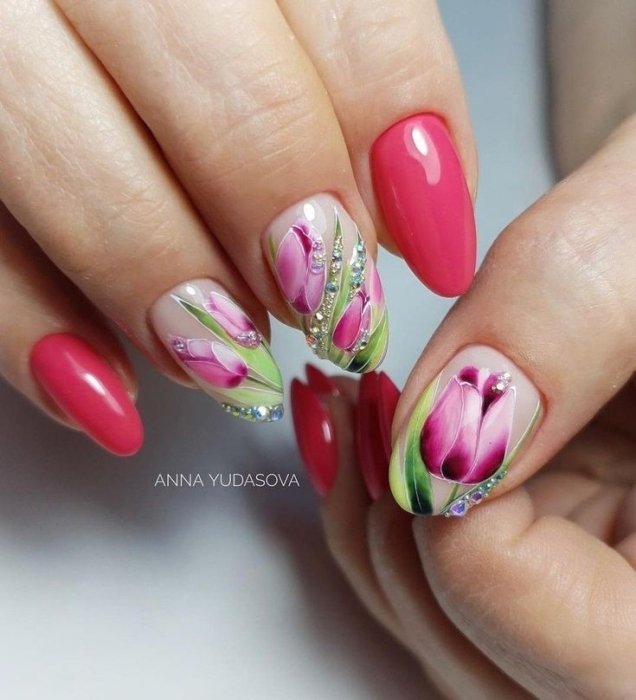 Ногти в тюльпаны, идеи дизайна