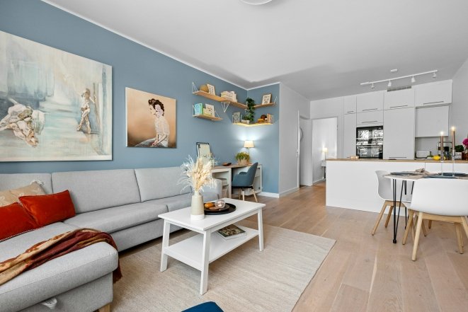 Интерьер в приглушенных синих тонах