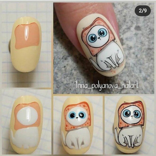 Як намалювати смішного кота на нігтях, майстер-клас