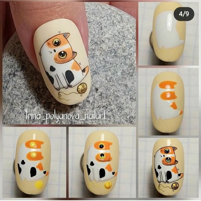 Як намалювати кота з клубком на нігтях