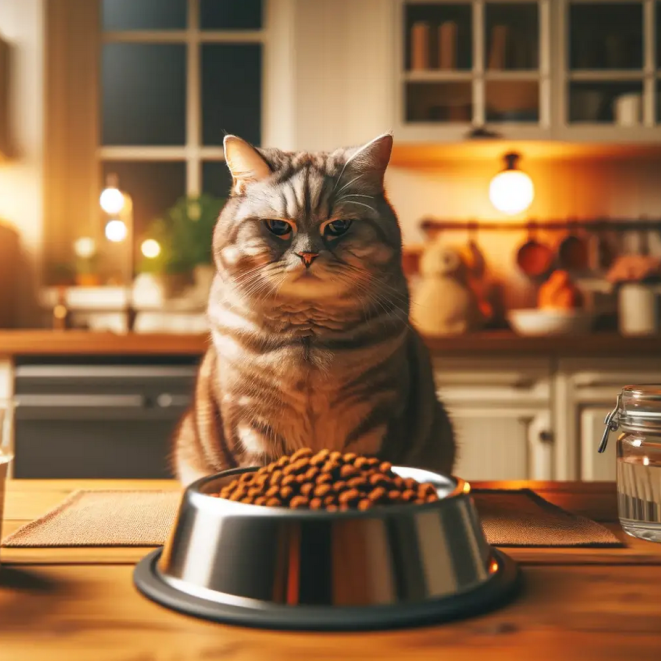 Кіт сидить біля миски, фото