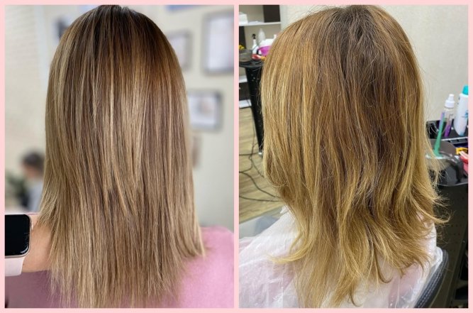 Поврежденные волосы до и после, фото