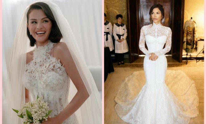 Самые красивые свадебные платья звезд 2025: эффектные образы Лорен Санчес, Селены Гомес и других знаменитостей (ФОТО)