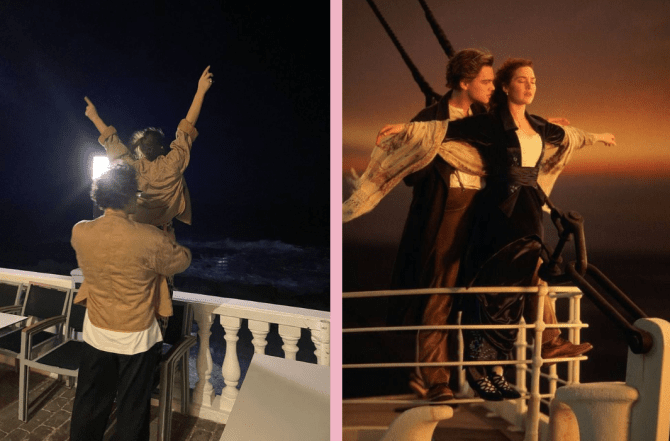 Наталья Могилевская и мужчина показали позу из Титаника