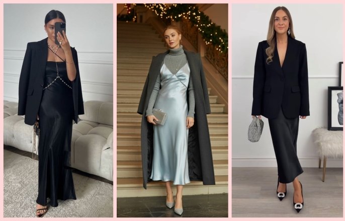 Атласное платье на Новый год 2026, фото