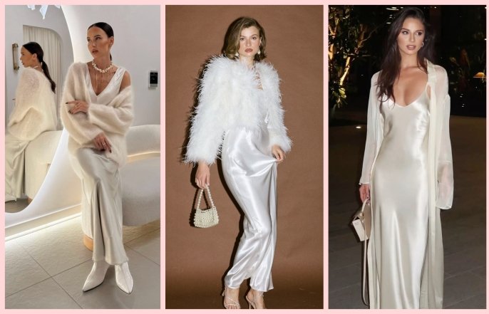 Атласное платье на Новый год 2026, фото