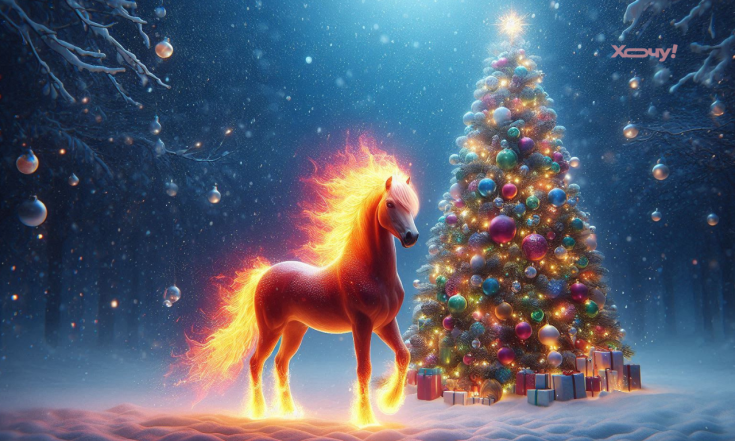 Картинки с Огненным Конем, поздравления с Новым годом 2026