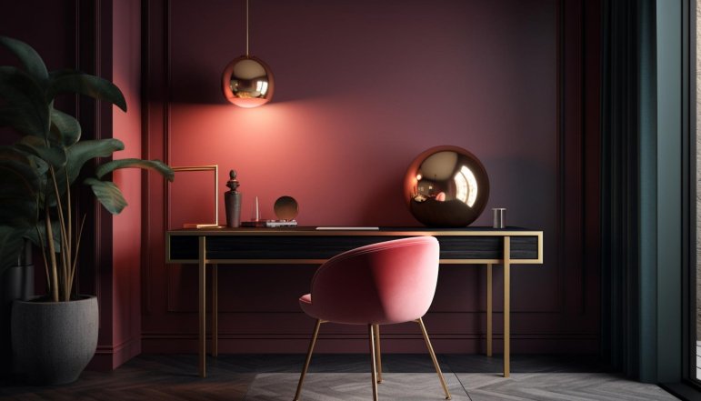 Темно-бордовый интерьер стен в жилой комнате