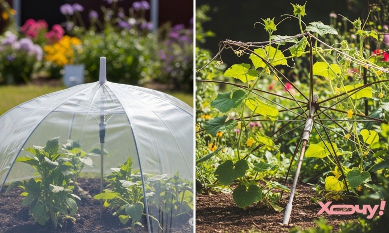 Способи використати стару парасольку на городі