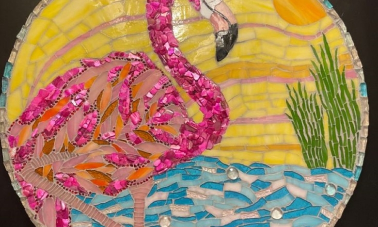 Картина з мозаїки - рожевий фламінго, фото