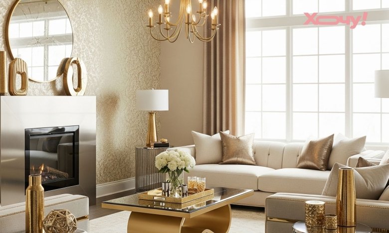 Золотое и металлическое оформление интерьера