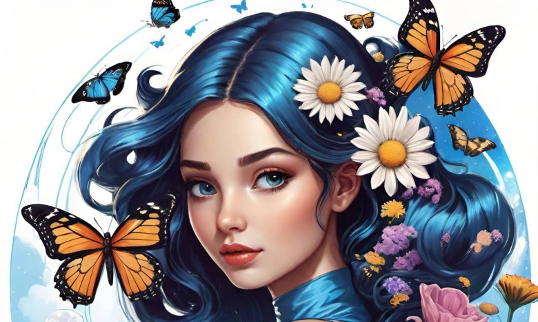 Красива дівчина з квітами у волоссі