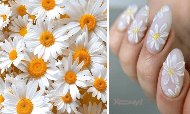 Маникюр в ромашки на весну-лето 2025