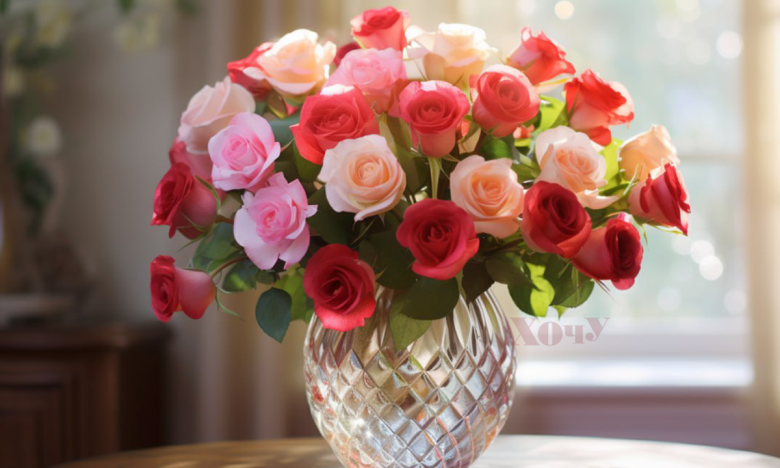 Букет троянд у вазі на столі, фото