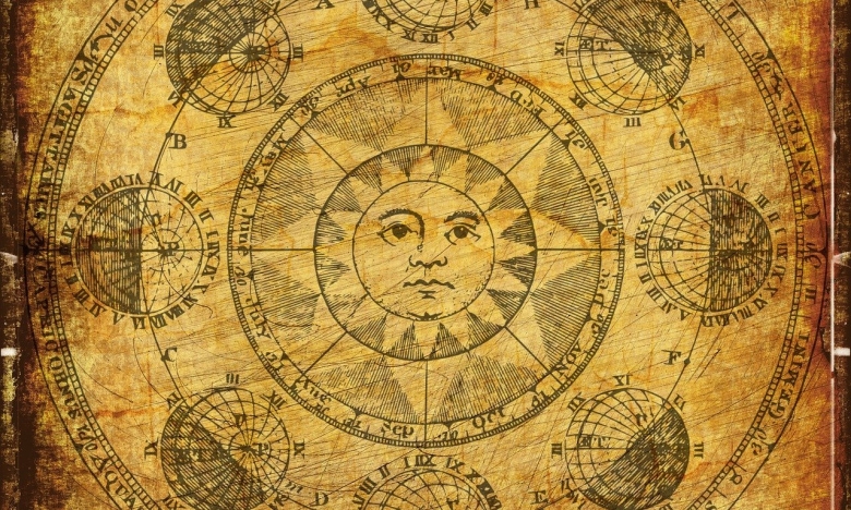 Имитация старинной карты Солнца и Земли, картинка