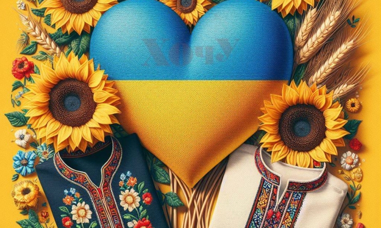 На фото вышиванки, сонях и сердце в цветах флага Украины