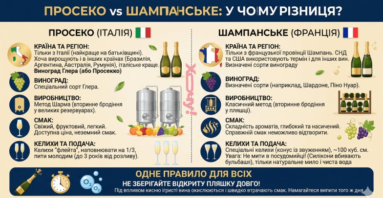 Просеко чи шампанське: що купити на свято та як зберігати