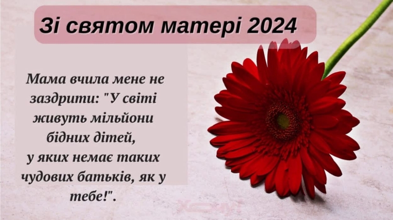 На фото листівка з привітаннями до Дня матері