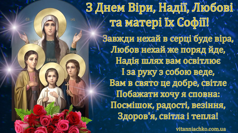 Привітання до свята  Віри, Надії, Любові та їх матері Софії