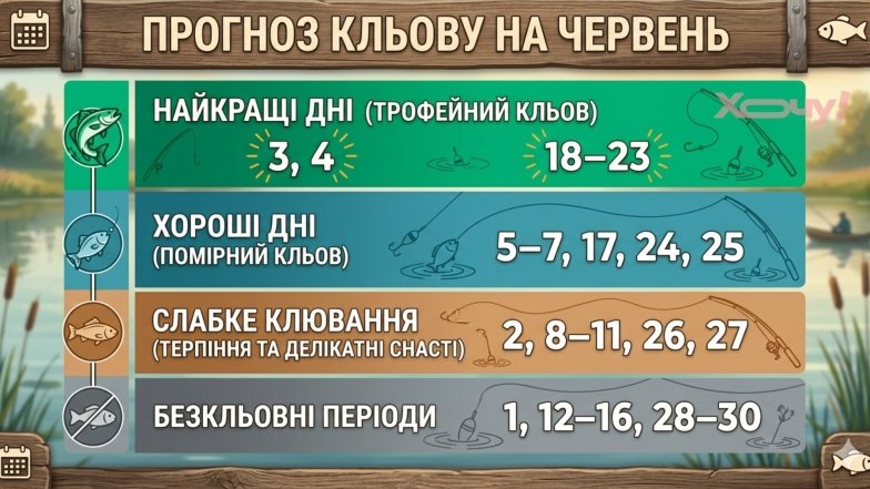 Когда клюет рыба в июне 2026 года