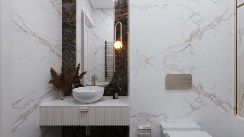 Керамогранит и минимализм в ванной комнате