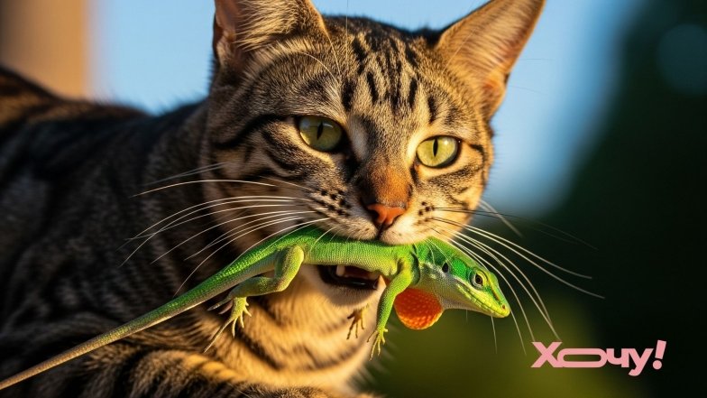 Как общаются кошки с ящерицами