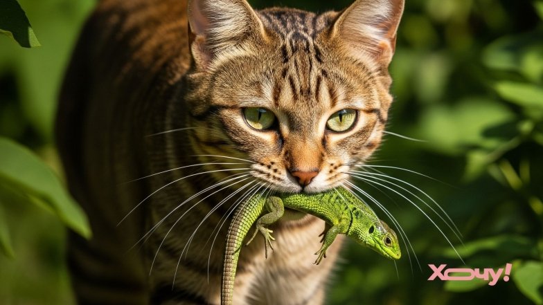 Как общаются кошки с ящерицами