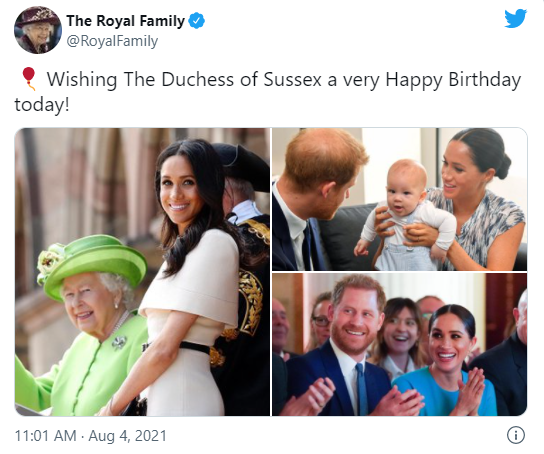 как королевская семья поздравила меган и гарри с днем рождения
